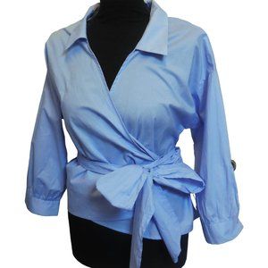 Haute Monde Light Blue Wrap Blouse
